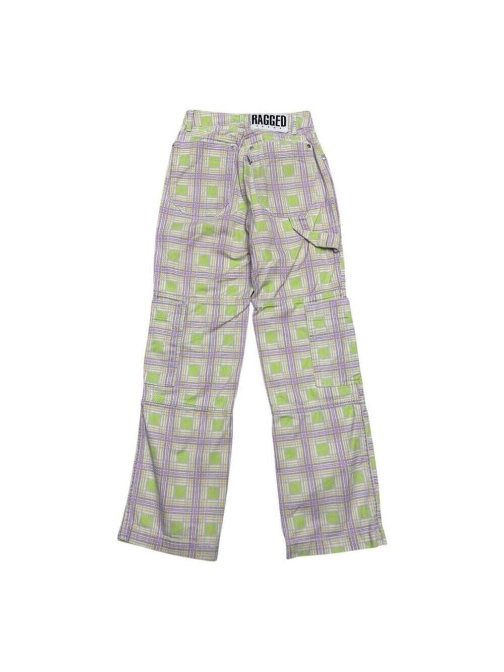 RUGGED JEANS Plaid Pastel Streetwear Cute Denim Pants Womens 24